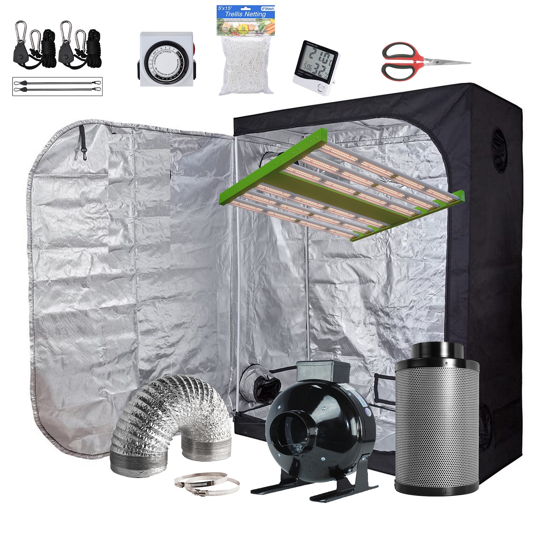 LED C 300W 60"X32"X80" Grow Tent Kit+6" Carbon Filter